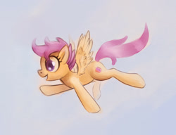 Size: 1800x1380 | Tagged: safe, artist:zetamad, derpibooru import, scootaloo, pegasus, pony, g4, atg 2020, cute, cutealoo, female, filly, flying, foal, newbie artist training grounds, open mouth, open smile, scootaloo can fly, side view, smiling, solo, spread wings, the cmc's cutie marks, wings