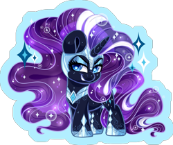 Size: 1888x1582 | Tagged: safe, artist:thehaywaiianhorse, derpibooru import, nightmare rarity, pony, unicorn, g4, chibi, female, horn, looking at you, mare, partially transparent background, smiling, smiling at you, solo, sparkles, starry eyes, wingding eyes