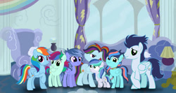 Size: 1280x682 | Tagged: safe, artist:clakse, derpibooru import, rainbow dash, soarin', pegasus, pony, g4, colt, female, filly, foal, male, mare, offspring, parent:rainbow dash, parent:soarin', parents:soarindash, shipping, soarindash, stallion, straight, teenager