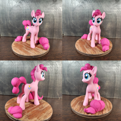 Size: 3840x3840 | Tagged: safe, artist:neo glin, artist:pfeffaroo, derpibooru import, pinkie pie, earth pony, pony, g4, alternate hairstyle, butt, craft, cute, dock, female, figurine, haircut, mare, photo, plot, sculpture, smiling, solo, tail