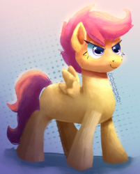 Size: 802x1000 | Tagged: safe, artist:mystobright sky, derpibooru import, scootaloo, pegasus, pony, g4, determined, female, filly, foal, solo, standing, starry eyes, wingding eyes