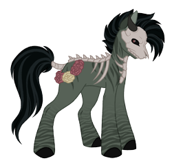 Size: 1054x1000 | Tagged: safe, artist:kazmuun, derpibooru import, oc, oc only, oc:isha, earth pony, pony, accessory, black mane, black tail, bone, bone armor, colored, colored ears, colored hooves, colored lineart, colored pinnae, commission, ear fluff, ears, flat colors, flower, gradient legs, green coat, hooves, leg markings, leg stripes, male, male oc, profile, red eyes, signature, simple background, skull, solo, spine, stallion, stallion oc, standing, striped, striped mane, striped tail, stripes, tail, tail wrap, tied tail, transparent background, two toned mane, two toned tail