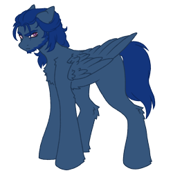 Size: 1000x1000 | Tagged: safe, artist:kazmuun, derpibooru import, oc, oc only, oc:quick strike, pegasus, pony, beard, blue, blue coat, blue mane, blue tail, chest fluff, colored, colored eyebrows, colored lineart, commission, ears back, facial hair, feathered wings, flat colors, folded wings, frown, hock fluff, looking at you, male, male oc, narrowed eyes, pegasus oc, purple eyes, signature, simple background, solo, stallion, stallion oc, standing, tail, thick eyebrows, three quarter view, transparent background, unamused, white pupils, wings