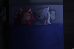 Size: 1920x1280 | Tagged: safe, artist:kurutyan, derpibooru import, oc, oc only, pony, unicorn, bed, horn, overhead view, sleeping