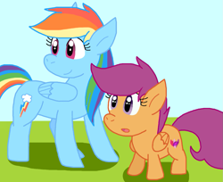 Size: 1097x894 | Tagged: safe, artist:cmara, derpibooru import, rainbow dash, scootaloo, pegasus, g4, duo, duo female, female, filly, foal, mare, scootalove, siblings, sisters