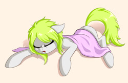 Size: 1300x840 | Tagged: safe, artist:zetamad, derpibooru import, oc, oc only, oc:lemon sketch, earth pony, pony, 2018, blanket, earth pony oc, eyes closed, female, lying down, mare, old art, open mouth, simple background, sleeping, solo