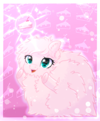 Size: 1379x1674 | Tagged: safe, artist:amitadust, artist:auroracursed, derpibooru import, oc, oc only, oc:fluffle puff, earth pony, pony, 2019, cake, female, fluffy, food, old art, open mouth, open smile, smiling, solo, underhoof