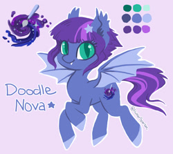 Size: 1000x891 | Tagged: safe, artist:dragonspirit469, derpibooru import, oc, oc only, oc:doodle nova, bat pony, pony, 2017, female, mare, old art, reference sheet, snaggletooth, solo