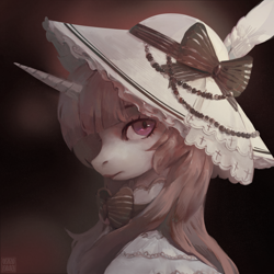 Size: 2000x2000 | Tagged: safe, artist:rvsd, derpibooru import, oc, oc only, pony, unicorn, bowtie, bust, clothes, commission, female, hat, horn, mare, portrait, solo