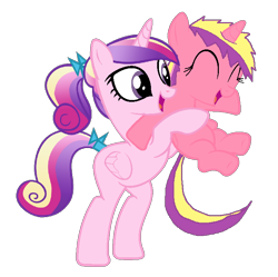 Size: 738x734 | Tagged: safe, artist:lovelyheart1998, derpibooru import, princess cadance, princess skyla, alicorn, pony, g4, ^^, anatomically incorrect, bow, cute, cutedance, daaaaaaaaaaaw, duo, eyes closed, female, filly, foal, hair bow, horn, incorrect leg anatomy, lifting, mare, mother and child, mother and daughter, open mouth, open smile, parent and child, simple background, skylabetes, smiling, transparent background, wholesome