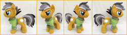 Size: 1686x474 | Tagged: safe, artist:lilmoon, derpibooru import, quibble pants, earth pony, pony, g4, clothes, daring do costume, eyebrows, irl, male, photo, plushie, shirt, solo, stallion