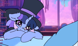 Size: 1169x694 | Tagged: safe, artist:tamers12345, derpibooru import, trixie, oc, oc:flawless sparklemoon, g4, bed, credits, cute, fusion, fusion:trixie, fusion:twilight sparkle, fusion:twixie, indoors, my little pony the movie - shattered harmony, ocbetes, solo focus, starry eyes, window, wingding eyes