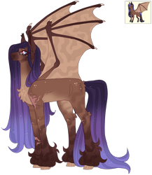 Size: 2594x2984 | Tagged: safe, artist:ovaljuice, artist:sleepy-nova, derpibooru import, oc, oc only, oc:iron thorium, bat pony, pony, adult blank flank, bat pony oc, blank flank, blue eyes, blue pupils, brown coat, brown eyeshadow, brown hooves, brown wings, butt fluff, cheek fluff, chest marking, claws, colored belly, colored eyebrows, colored hooves, colored pinnae, colored pupils, colored wings, commission, dark muzzle, ear fluff, ear tufts, ears, eyelashes, eyeshadow, facial markings, female, frown, glasses, gradient ears, gradient legs, gradient muzzle, high res, hock fluff, hooves, lacrimal caruncle, leg markings, leg scar, leg stripes, lidded eyes, long mane, long tail, looking back, mare, oc redesign, pale belly, profile, purple mane, purple tail, scar, shiny hooves, simple background, slit eyes, solo, sparkles, sparkly mane, sparkly tail, square glasses, standing, straight mane, straight tail, striped, stripes, tail, transparent background, unshorn fetlocks, wing claws, wing markings, wings