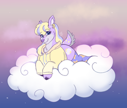 Size: 1280x1084 | Tagged: safe, artist:shamy-crist, derpibooru import, oc, deer, clothes, cloud, female, hoodie, lying down, prone, solo