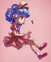 Size: 1925x2370 | Tagged: safe, artist:luciferamon, derpibooru import, cozy glow, human, g4, season 8, chess, chess piece, clothes, cozybetes, cute, dress, female, humanized, my little pony: friendship is magic, pink background, pure concentrated unfiltered evil of the utmost potency, pure unfiltered evil, rook, simple background, smiling, solo