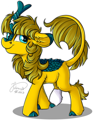 Size: 2894x3610 | Tagged: safe, artist:julunis14, derpibooru import, oc, oc only, oc:ayza, kirin, cloven hooves, coat markings, facial markings, female, horn, kirin-ified, leonine tail, mare, simple background, smiling, socks (coat marking), solo, species swap, star (coat marking), tail, white background