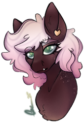 Size: 1278x1883 | Tagged: safe, artist:trashpanda czar, derpibooru import, oc, oc only, oc:black cherry, bat pony, bat pony oc, bust, chest fluff, ear fluff, ear piercing, ears, eyebrow piercing, eyebrows, eyelashes, fangs, female, freckles, mare, piercing, portrait, procreate app, signature, simple background, solo, transparent background