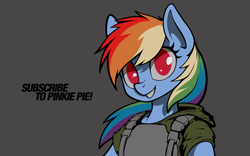 Size: 3840x2400 | Tagged: safe, artist:darkdoomer, derpibooru import, rainbow dash, anthro, g4, bust, female, kevlar vest, looking at you, portrait, smiling, smiling at you, solo