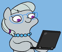 Size: 555x469 | Tagged: safe, artist:darkdoomer, derpibooru import, silver spoon, earth pony, pony, g4, computer, cute, female, filly, foal, image, imported from twibooru, laptop computer, meme, png, silverbetes, smiling, solo, thinkpad