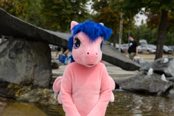 Size: 4928x3264 | Tagged: safe, artist:atalonthedeer, derpibooru import, firefly, g1, 2015, fursuit, galacon, irl, outdoors, photo, ponysuit, solo