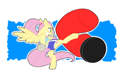 Size: 3000x1990 | Tagged: safe, artist:petalierre, derpibooru import, fluttershy, semi-anthro, g4, alternate hairstyle, badass, boxing, bra, clothes, female, flutterbadass, gritted teeth, kickboxing, kicking, martial artist, martial arts, muay thai, ponytail, primal, punching bag, shorts, solo, sports, sports bra, sports shorts, tanktop, taped fists, teeth, training, underwear, workout