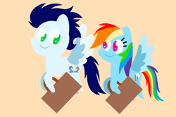 Size: 1935x1285 | Tagged: safe, anonymous artist, derpibooru exclusive, derpibooru import, rainbow dash, soarin', pegasus, pony, series:soarindash honeymoon, series:soarindash romantic tales, g4, bag, cute, dashabetes, duo, duo male and female, female, flying, heartwarming, looking at each other, looking at someone, male, mare, pointy ponies, primal, rainbow dash is best pony, shipping, smiling, smiling at each other, soarinbetes, soarindash, stallion, straight, sweet dreams fuel