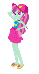 Size: 338x638 | Tagged: safe, artist:leahrow, artist:lordsfrederick778, artist:selenaede, derpibooru import, human, equestria girls, g4, banana bliss, bare shoulders, base used, clothes, cutie mark on clothes, equestria girls style, equestria girls-ified, feet, hand on hip, hat, sandals, shoes, simple background, sleeveless, smiling, solo, swimsuit, white background