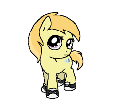 Size: 763x680 | Tagged: safe, artist:myra, derpibooru import, noi, earth pony, g4, clothes, female, filly, foal, head tilt, looking at you, shoes, simple background, solo, stare, white background