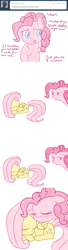 Size: 648x2381 | Tagged: safe, artist:speccysy, derpibooru import, fluttershy, pinkie pie, earth pony, pegasus, g4, ask fluttershy and pinkie pie, blushing, comic, female, flutterpie, kissing, lesbian, shipping