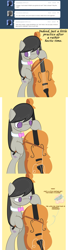 Size: 801x2932 | Tagged: safe, artist:erthilo, derpibooru import, discord, earth pony, g4, ask, ask octavia, bipedal, bow (instrument), bowtie, cello, cello bow, female, musical instrument, solo, strings, tumblr