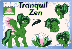 Size: 3300x2250 | Tagged: safe, artist:rutkotka, derpibooru import, oc, oc only, oc:tranquil zen, pegasus, pony, angry, bust, color palette, colored wings, commission, commissioner:legionofblues, cutie mark, female, giggling, headband, mare, mare oc, multicolored wings, one eye closed, pegasus oc, portrait, reference sheet, smiling, wings, wink