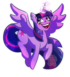 Size: 1000x1100 | Tagged: safe, artist:royalbabble, derpibooru import, twilight sparkle, twilight sparkle (alicorn), alicorn, pony, g4, blush sticker, blushing, ear fluff, ears, female, glowing, glowing horn, horn, mare, open mouth, open smile, signature, simple background, smiling, solo, spread wings, transparent background, wings