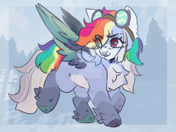 Size: 1280x960 | Tagged: safe, artist:pixiecloud248, derpibooru import, rainbow dash, pony, g4, alternate design, deviantart watermark, eye clipping through hair, goggles, obtrusive watermark, solo, watermark