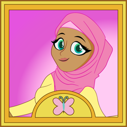 Size: 1200x1200 | Tagged: safe, artist:prixy05, derpibooru import, fluttershy, human, g4, bust, clothes, female, headscarf, hijab, humanized, makeup, portrait, scarf, smiling, solo