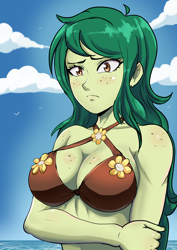 Size: 2894x4093 | Tagged: safe, alternate version, artist:symptom99, derpibooru import, wallflower blush, human, equestria girls, g4, bikini, boob freckles, breasts, busty wallflower blush, chest freckles, clothes, female, freckles, high res, shoulder freckles, solo, swimsuit