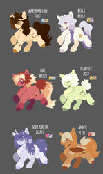 Size: 2698x4539 | Tagged: safe, artist:nkukubean, derpibooru import, applejack, big macintosh, donut joe, fluttershy, pinkie pie, rainbow dash, rarity, tree hugger, oc, oc:amber petals, oc:bella bella, oc:fire watch, oc:marshmallow toast, oc:peartree posey, oc:soda parlor pizazz, earth pony, pegasus, pony, unicorn, g4, appledash, bipedal, blaze (coat marking), body freckles, bow, brown mane, brown wings, cheek fluff, chest fluff, chest freckles, coat markings, colored belly, colored chest fluff, colored wings, cream coat, earth pony oc, facial markings, female, fetlock tuft, fluttermac, freckles, gray background, green coat, green hooves, hair bow, horn, jewelry, leg fluff, leg markings, lesbian, magical lesbian spawn, male, necklace, offspring, orange coat, orange hooves, orange mane, parent:applejack, parent:big macintosh, parent:donut joe, parent:fluttershy, parent:pinkie pie, parent:rainbow dash, parent:rarity, parent:tree hugger, parents:appledash, parents:fluttermac, parents:rarijack, parents:raripie, pegasus oc, purple coat, purple hooves, purple mane, rarijack, raripie, red coat, ribbon, shipping, simple background, straight, tail, tail bow, three toned mane, three toned tail, unicorn oc, white coat, wings