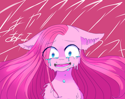 Size: 1391x1102 | Tagged: safe, artist:雪夢べにぃ, derpibooru import, pinkie pie, earth pony, pony, g4, crying, pink background, pinkamena diane pie, screaming, simple background, solo