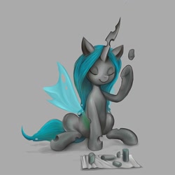 Size: 2000x2000 | Tagged: safe, artist:darkdoomer, derpibooru import, queen chrysalis, pony, g4, filling, jigsaw puzzle, sitting, solo