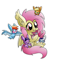 Size: 2950x3135 | Tagged: safe, artist:amberlea-draws, derpibooru import, applejack, fluttershy, pinkie pie, rainbow dash, rarity, twilight sparkle, bat pony, pony, g4, bat ponified, cute, dashabetes, diapinkes, female, flutterbat, fluttermom, jackabetes, mare, micro, race swap, raribetes, shyabates, shyabetes, simple background, tiny, tiny ponies, transparent background, twiabetes, watermark, weapons-grade cute