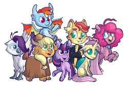 Size: 1434x972 | Tagged: safe, artist:lucheek, derpibooru import, applejack, fluttershy, pinkie pie, rainbow dash, rarity, sunset shimmer, twilight sparkle, unicorn twilight, abyssinian, anthro, changedling, changeling, classical hippogriff, dragon, griffon, hippogriff, pony, unicorn, yak, g4, abyssinianized, alternate universe, appleyak, changedlingified, changelingified, classical hippogriffied, cloven hooves, colored hooves, cute, dashabetes, diapinkes, dragoness, dragonified, ear fluff, ears, female, flutterling, griffarity, griffonized, hippo pie, hippogriffied, hooves, horn, jackabetes, jewelry, mane six, necklace, nyanset shimmer, rainbow dragon, raribetes, shimmerbetes, simple background, species swap, transparent background, twiabetes, yakified