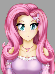 Size: 1668x2224 | Tagged: safe, artist:astevenamedwolf, derpibooru import, fluttershy, equestria girls, g4, bust, female, geode of fauna, magical geodes, portrait, simple background, solo