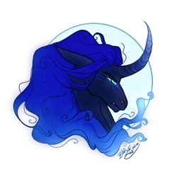 Size: 5000x5000 | Tagged: safe, artist:pjj0, derpibooru import, princess luna, alicorn, pony, g4, bust, curved horn, female, horn, mare, portrait, simple background, slit eyes, solo, transparent background