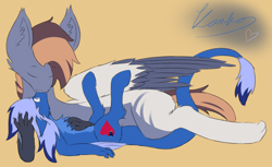 Size: 2252x1374 | Tagged: safe, artist:thekamko, derpibooru exclusive, derpibooru import, oc, oc only, oc:euclase silktail, oc:kamko blueblood, bat pony, dracony, dragon, griffon, hybrid, eyes closed, female, heart, kissing, leonine tail, lying down, male, paws, size difference, straight, tail, talons, wings