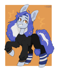 Size: 2029x2560 | Tagged: safe, artist:crashbrush, derpibooru import, oc, oc only, earth pony, pony, clothes, commission, ear fluff, ears, female, gaiters, high res, looking up, mare, raised hoof, raised leg, smiling, solo, stars, two toned mane