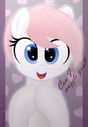 Size: 2788x4032 | Tagged: safe, artist:rainbowšpekgs, derpibooru import, nurse redheart, earth pony, pony, g4, :d, bronybait, cute, dialogue, female, happy, heart, heartabetes, looking at you, mare, nuzzling, open mouth, open smile, smiling