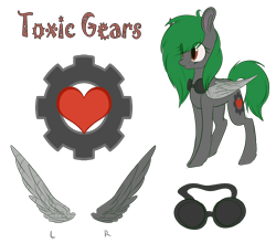 Size: 3416x3000 | Tagged: safe, artist:sleepicookie, derpibooru import, oc, oc:toxic gears, pegasus, pony, female, goggles, mare, reference sheet, simple background, solo, transparent background