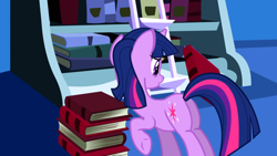 Size: 1920x1080 | Tagged: safe, derpibooru import, screencap, twilight sparkle, unicorn twilight, pony, unicorn, friendship is magic, g4, book, bookshelf, butt, female, horn, ladder, mare, my little pony: friendship is magic, plot, solo, twilight's canterlot home