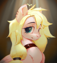 Size: 1895x2114 | Tagged: safe, artist:rvsd, derpibooru import, oc, oc only, pegasus, pony, bust, choker, commission, crepuscular rays, ear piercing, earring, female, hair tie, jewelry, looking at you, mare, piercing, solo