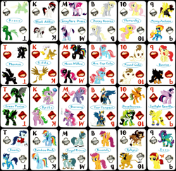 Size: 2124x2056 | Tagged: safe, derpibooru import, cup cake, derpy hooves, fluttershy, gilda, pound cake, rainbow dash, scootaloo, soarin', spike, spitfire, starsong, strawberry sunrise, twilight sparkle, twilight sparkle (alicorn), oc, oc:black adder, alicorn, draconequus, dragon, earth pony, griffon, pegasus, pony, sphinx, unicorn, pony creator, g3, g4, ace of clubs, ace of diamonds, ace of hearts, ace of spades, bat wings, black background, bootleg, draconequified, g3 to g4, generation leap, horn, jack of clubs, jack of diamonds, jack of hearts, jack of spades, king of clubs, king of diamonds, king of hearts, king of spades, lithuanian, misspelling, not salmon, percy jackson, playing card, ponified, ponified spike, queen of clubs, queen of diamonds, queen of hearts, queen of spades, recolor, red and black oc, simple background, species swap, stock vector, wat, wings