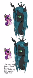 Size: 878x2048 | Tagged: safe, artist:poniesinmyhead, derpibooru import, princess cadance, queen chrysalis, alicorn, changeling, pony, :p, bags under eyes, bust, duo, duo female, female, i'm not calling you good boy, infidelity, lesbian, meme, portrait, ship:cadalis, shipping, simple background, tongue, tongue out, white background